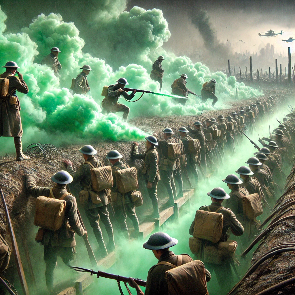 A dramatic and historical depiction of the Second Battle of Ypres during World War I.